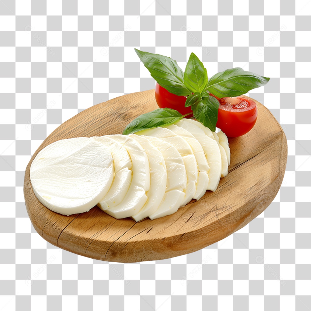 Muçarela em Tábua de Madeira PNG Transparente