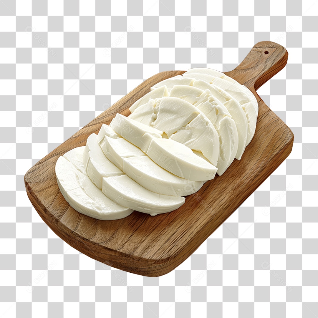 Muçarela em Tábua de Madeira PNG Transparente