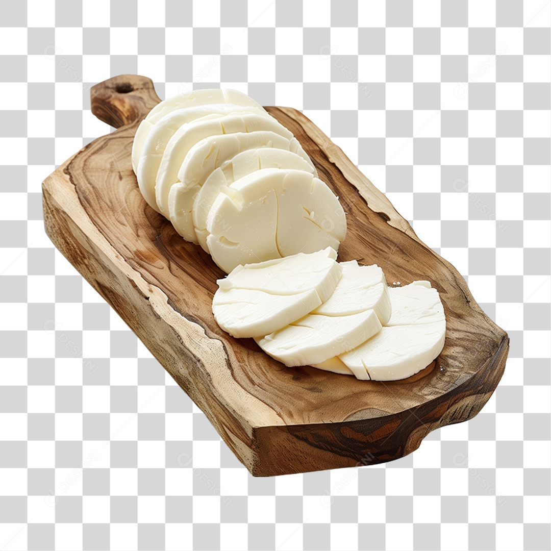 Muçarela em Tábua de Madeira PNG Transparente
