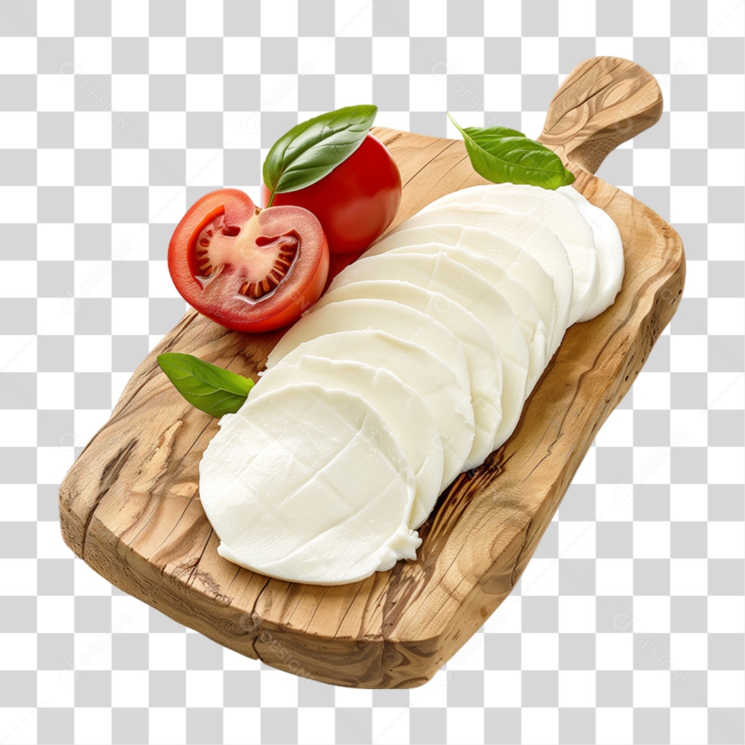 Muçarela em Tábua de Madeira PNG Transparente