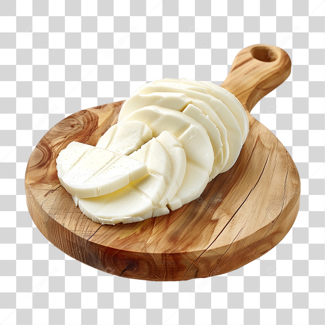 Muçarela em Tábua de Madeira PNG Transparente