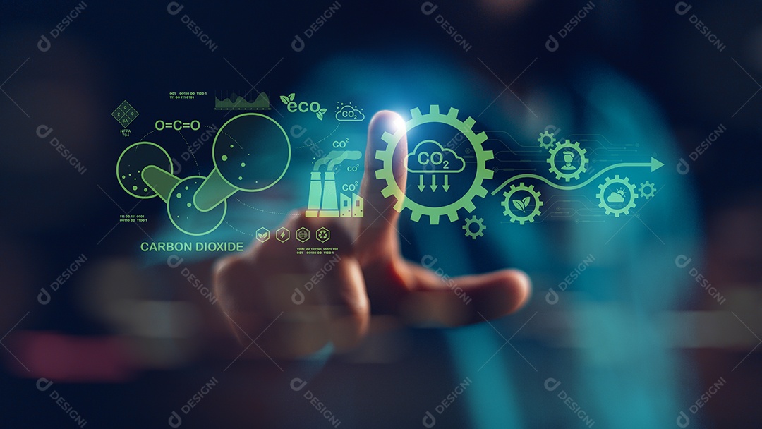 Pessoa apontando para palavra conceito de sustentabilidade e responsabilidade ambiental