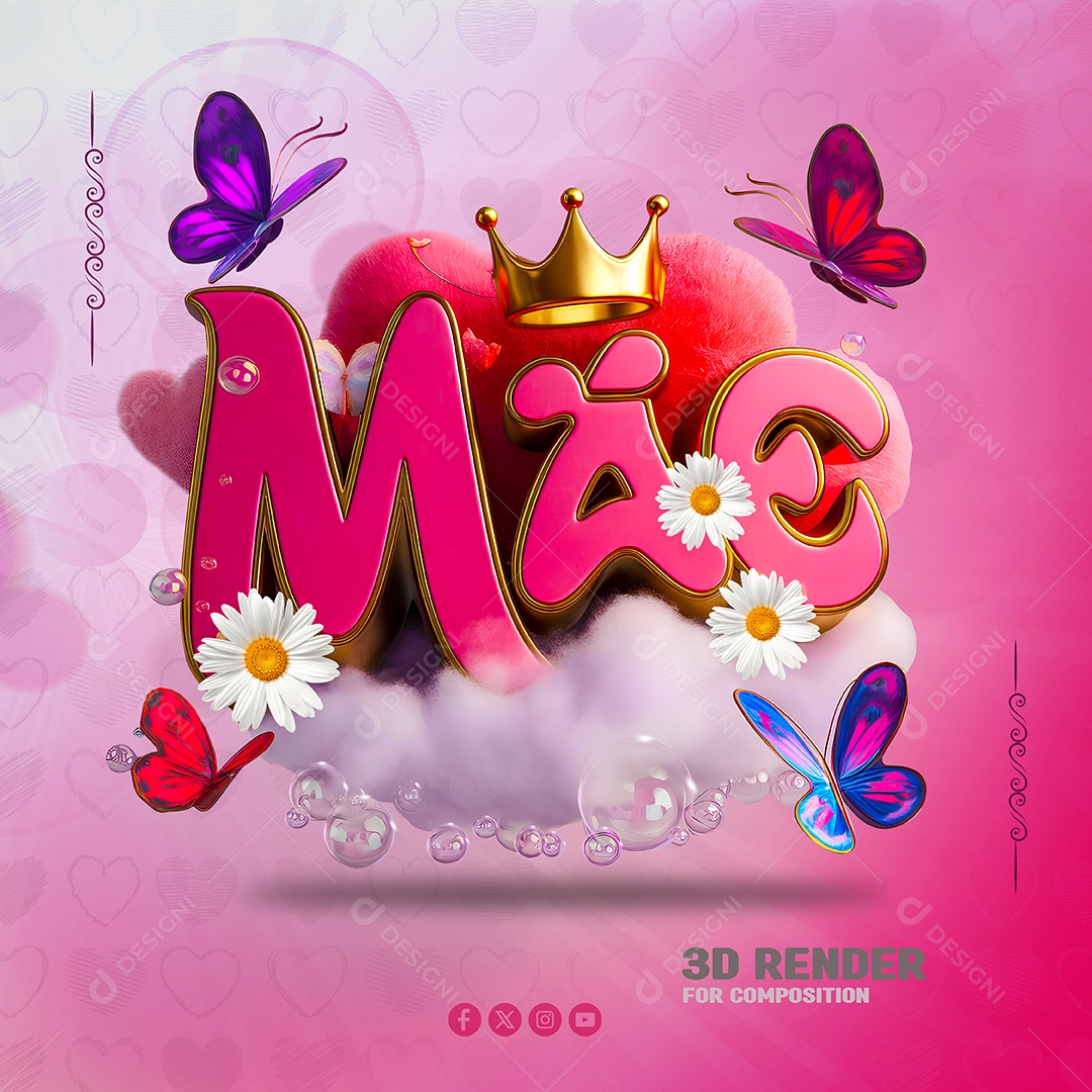 Mãe Selo 3D Rosa para Composição PSD