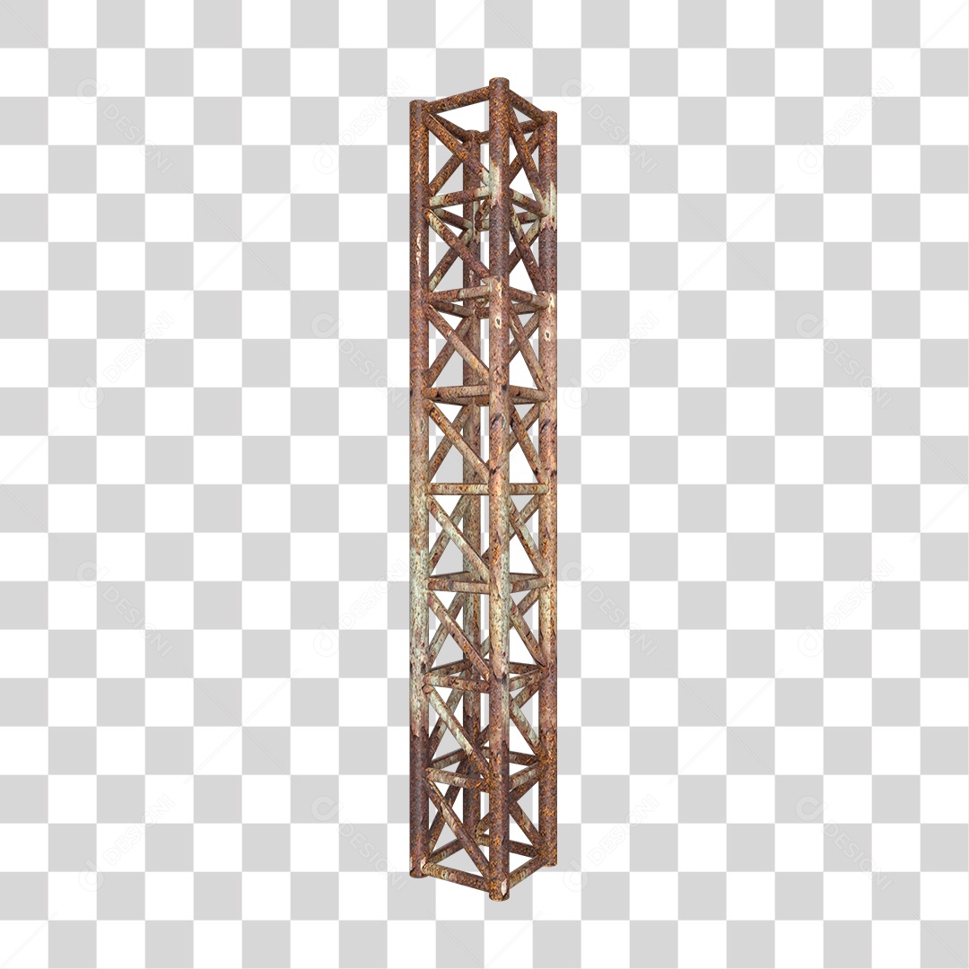 Elemento 3D Pilar Estrutura Metálica Enferrujada PNG Transparente
