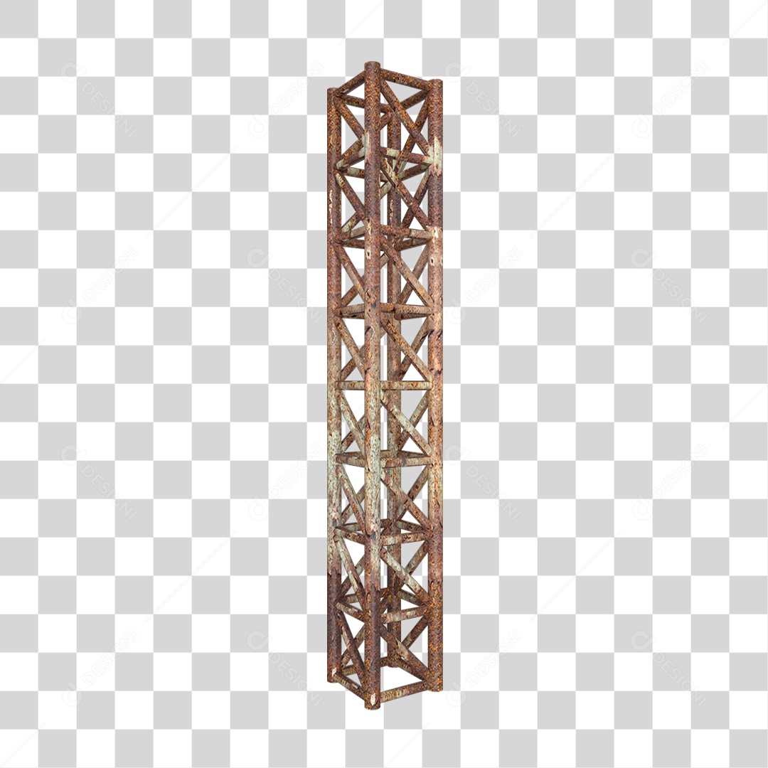 Elemento 3D Pilar Estrutura Metálica Enferrujada PNG Transparente