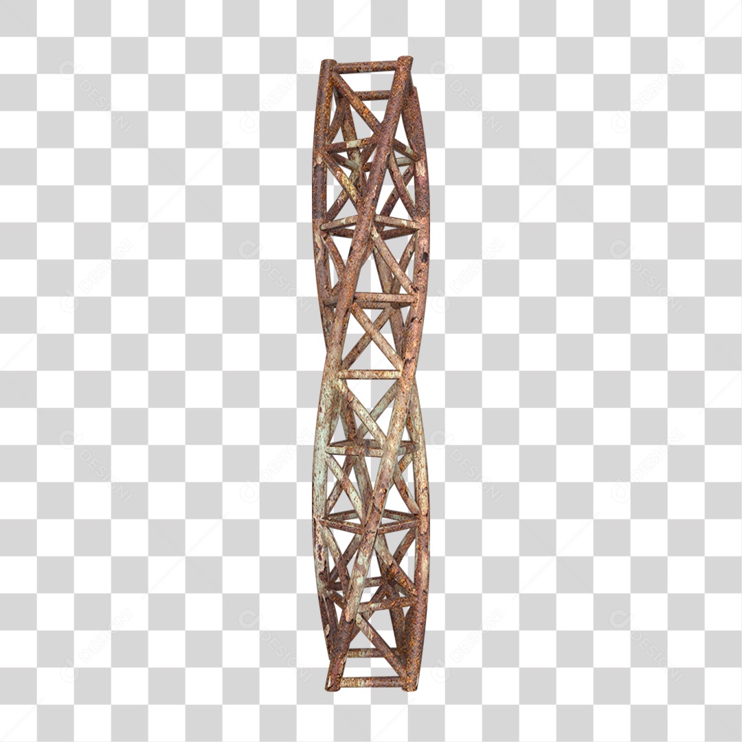 Elemento 3D Pilar Estrutura Metálica Enferrujada PNG Transparente
