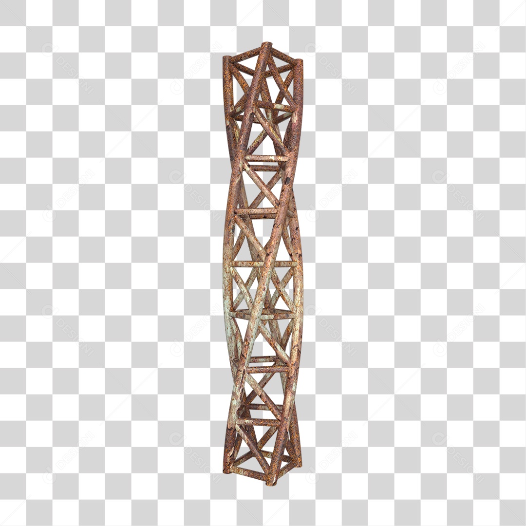 Elemento 3D Pilar Estrutura Metálica Enferrujada PNG Transparente