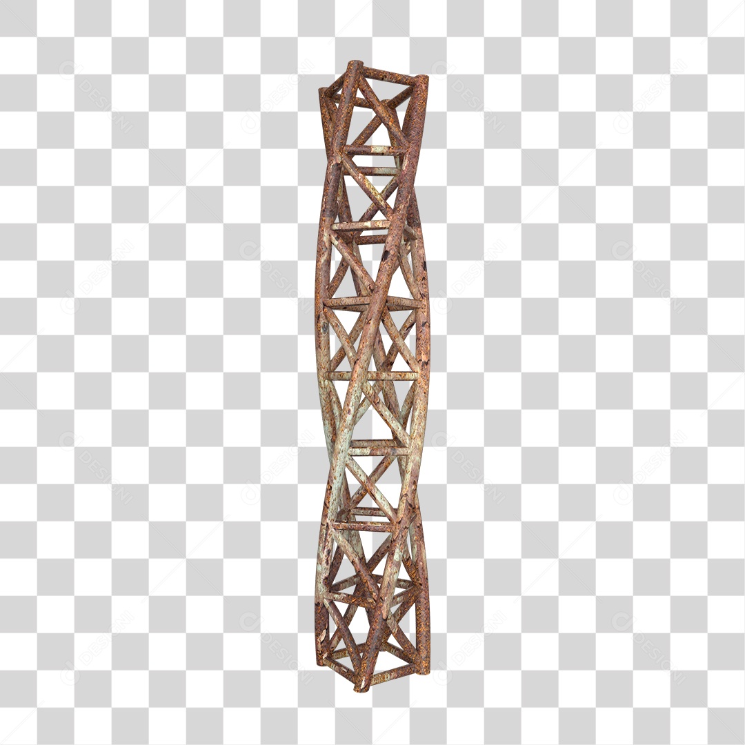Elemento 3D Pilar Estrutura Metálica Enferrujada PNG Transparente
