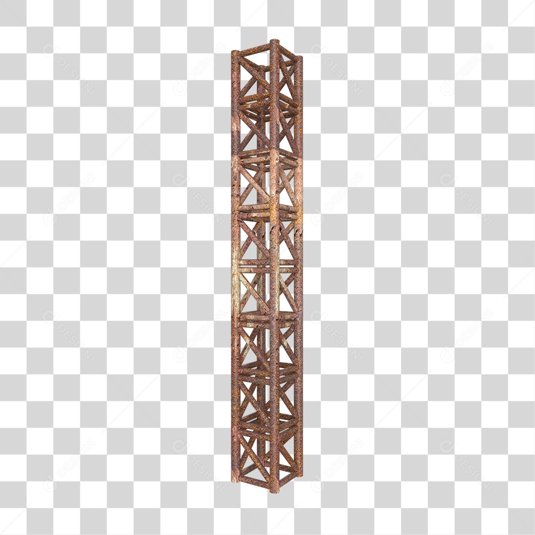 Elemento 3D Pilar Estrutura Metálica Enferrujada PNG Transparente