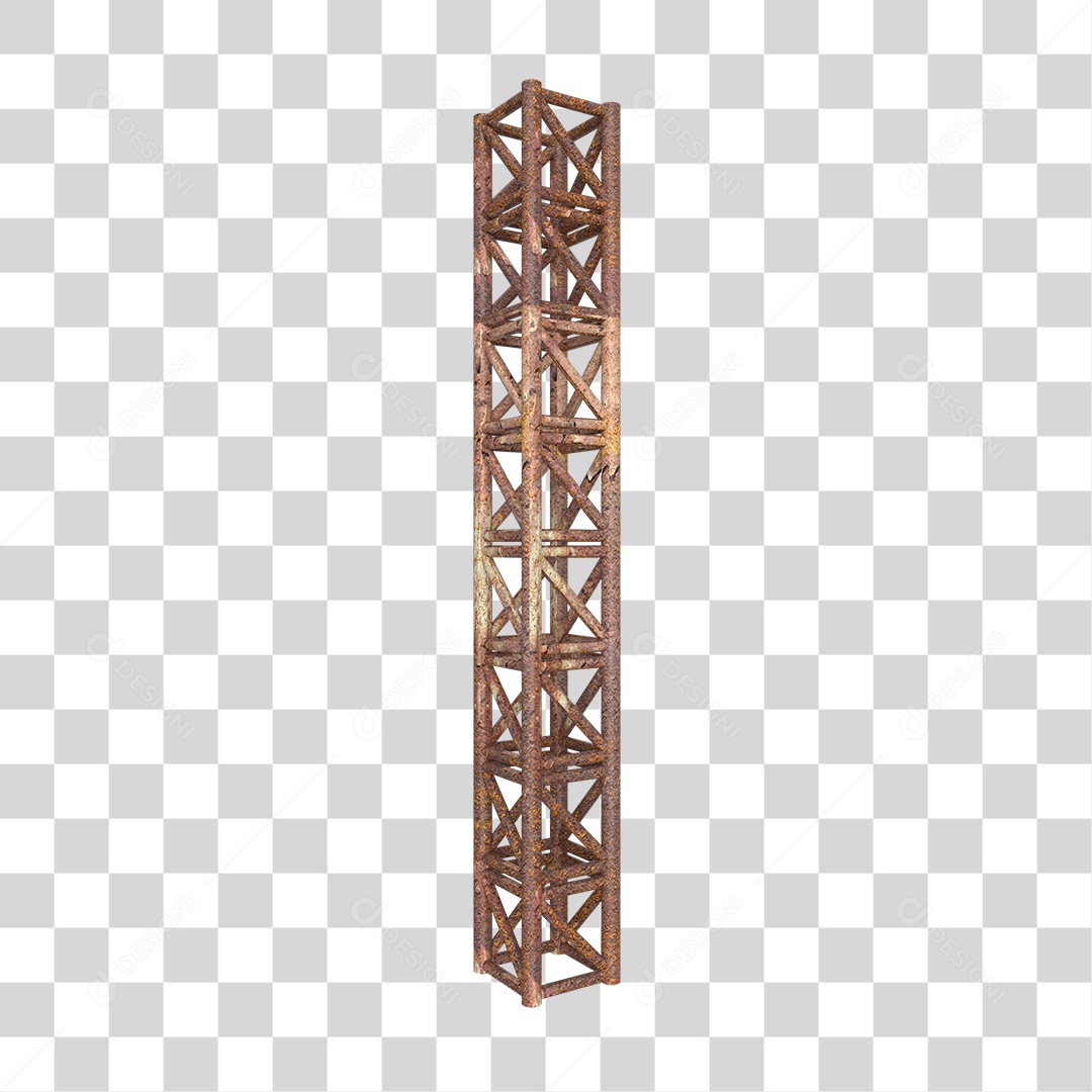 Elemento 3D Pilar Estrutura Metálica Enferrujada PNG Transparente
