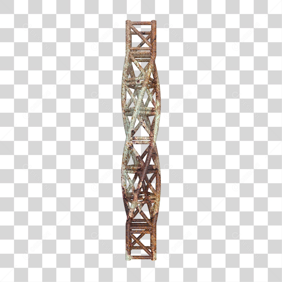 Elemento 3D Pilar Estrutura Metálica Enferrujada PNG Transparente