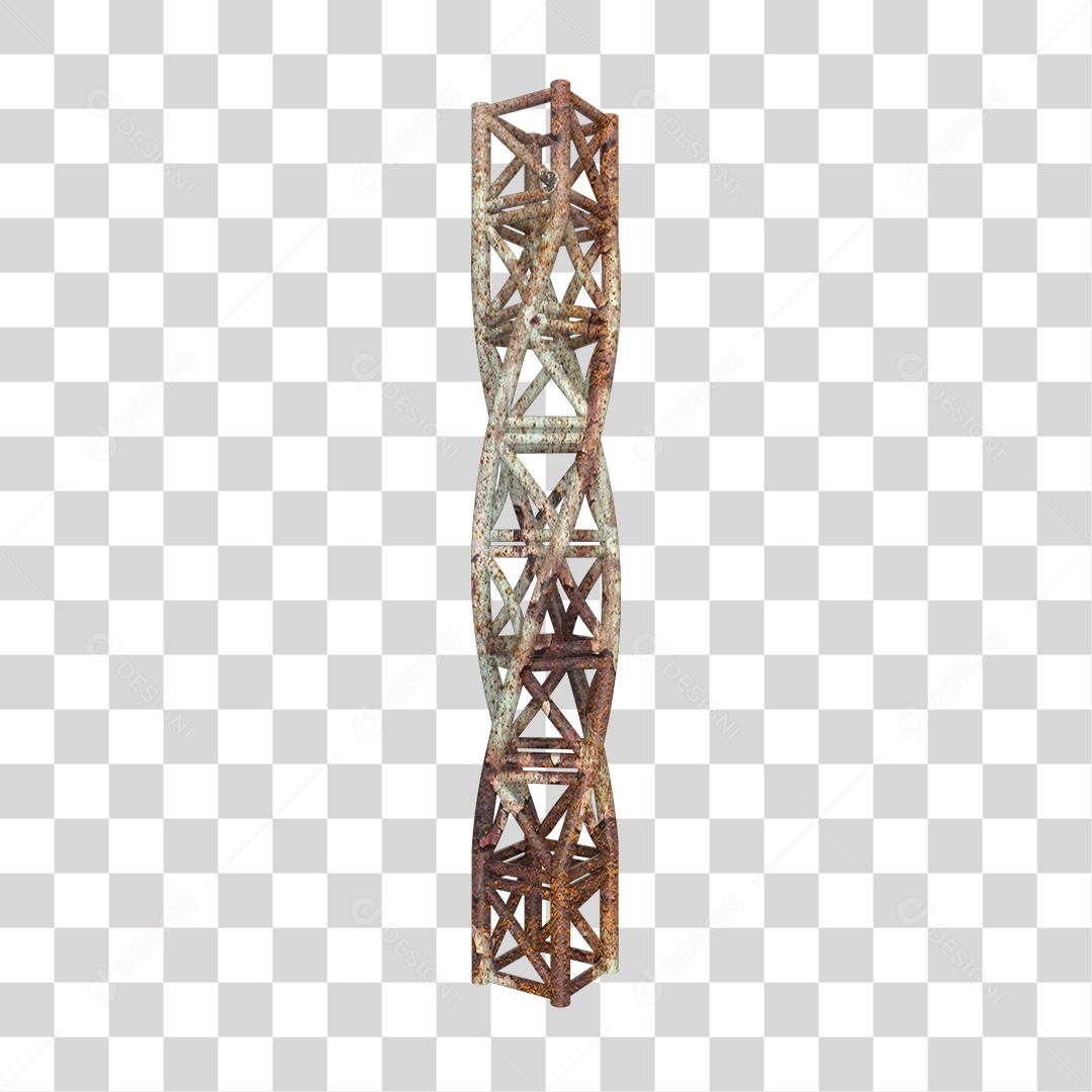 Elemento 3D Pilar Estrutura Metálica Enferrujada PNG Transparente