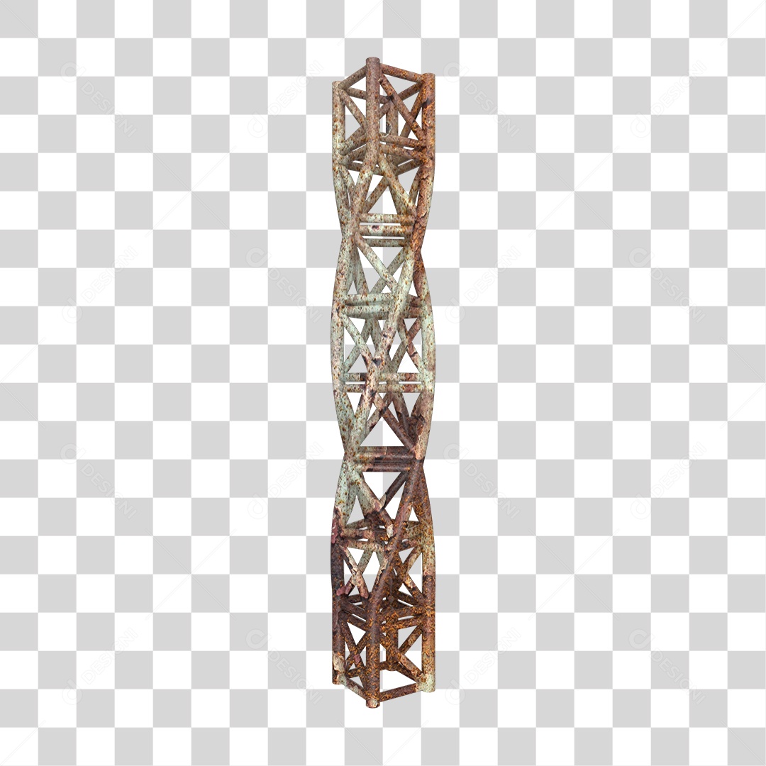 Elemento 3D Pilar Estrutura Metálica Enferrujada PNG Transparente