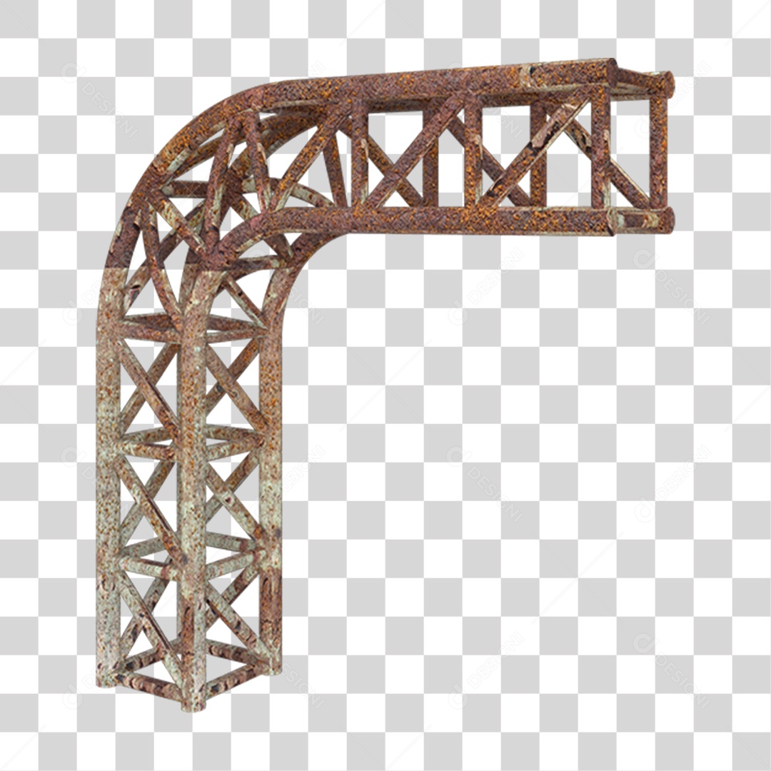 Elemento 3D Pilar Estrutura Metálica Enferrujada PNG Transparente