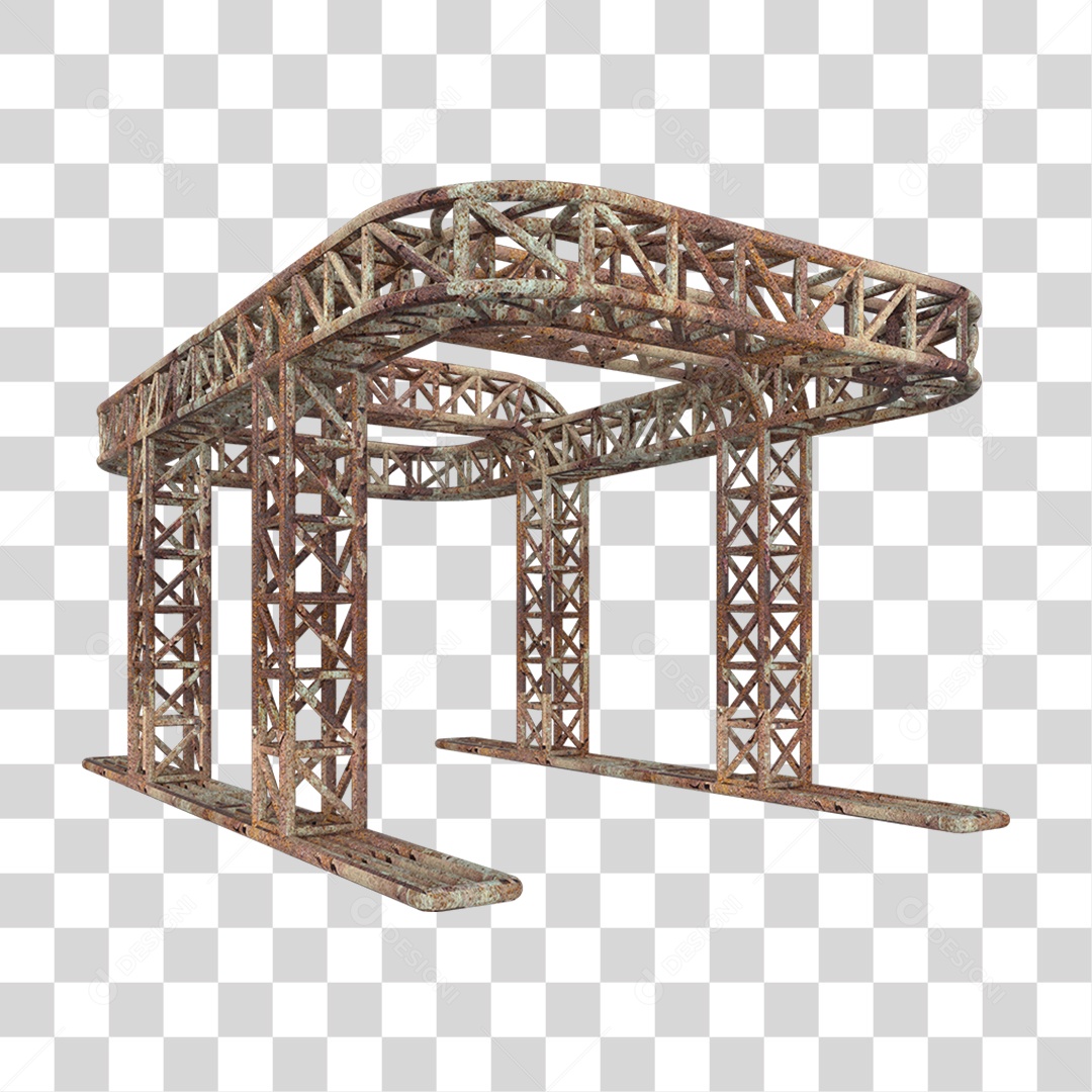 Elemento 3D Pilar Estrutura Metálica Enferrujada PNG Transparente