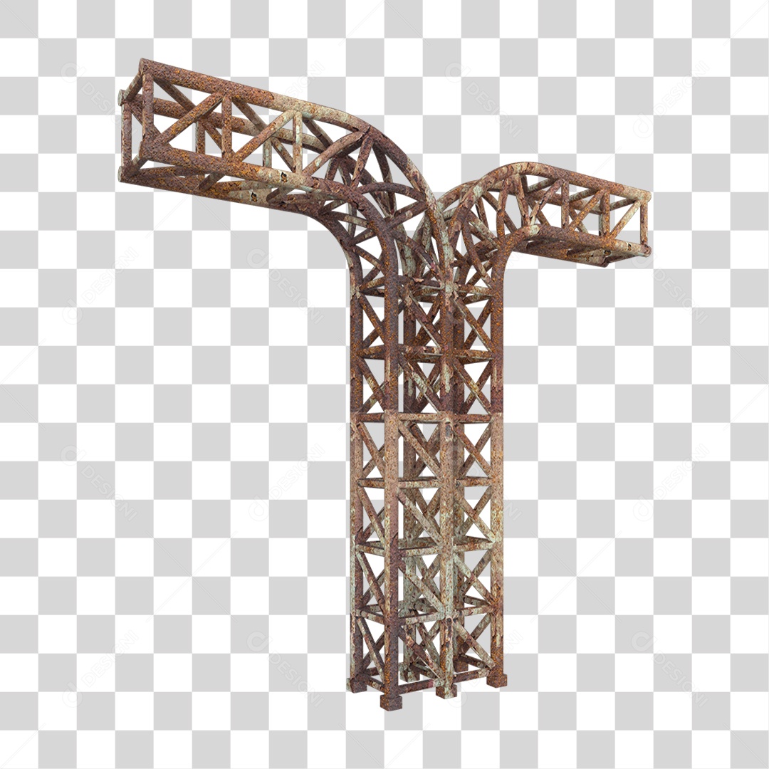 Elemento 3D Pilar Estrutura Metálica Enferrujada PNG Transparente