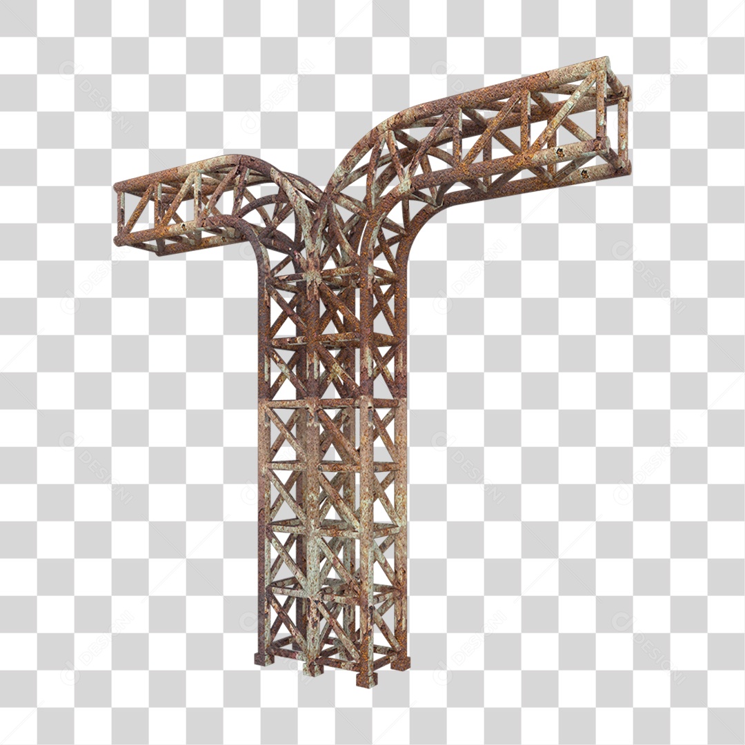 Elemento 3D Pilar Estrutura Metálica Enferrujada PNG Transparente