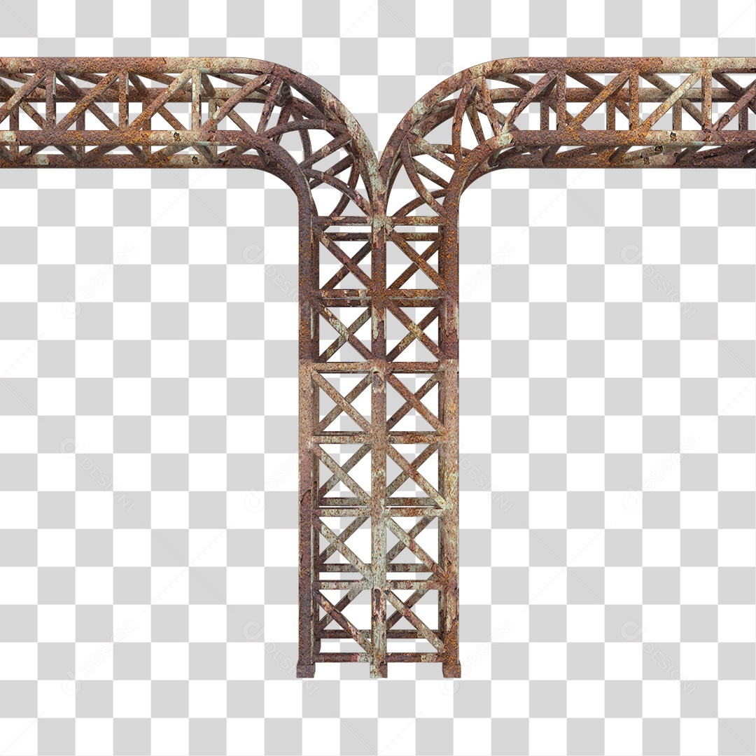 Elemento 3D Pilar Estrutura Metálica Enferrujada PNG Transparente