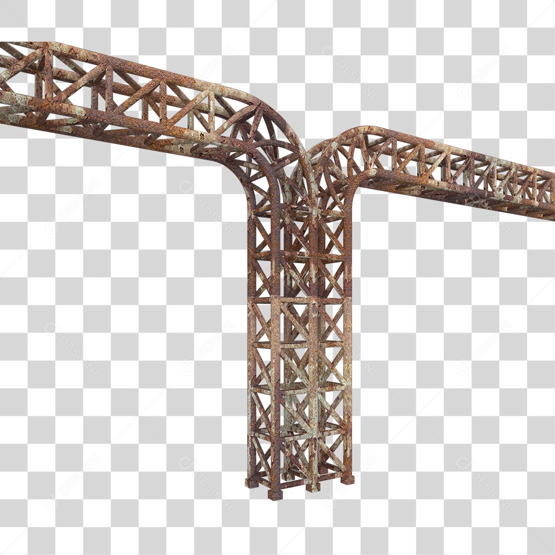 Elemento 3D Pilar Estrutura Metálica Enferrujada PNG Transparente