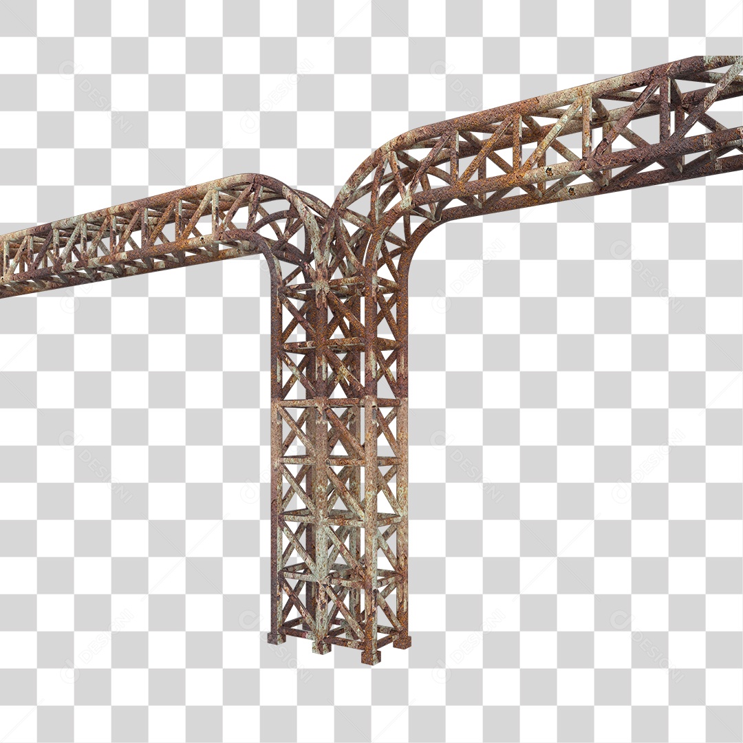 Elemento 3D Pilar Estrutura Metálica Enferrujada PNG Transparente