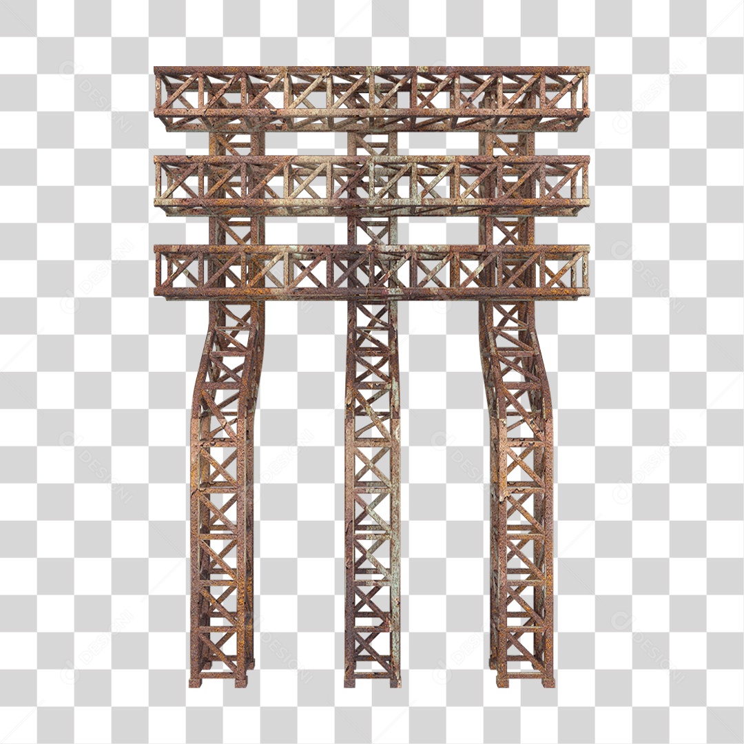 Elemento 3D Pilar Estrutura Metálica Enferrujada PNG Transparente