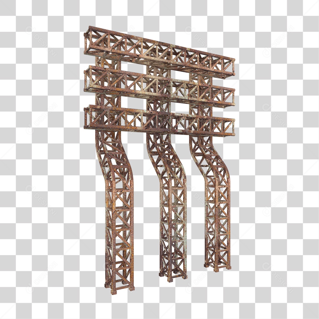 Elemento 3D Pilar Estrutura Metálica Enferrujada PNG Transparente