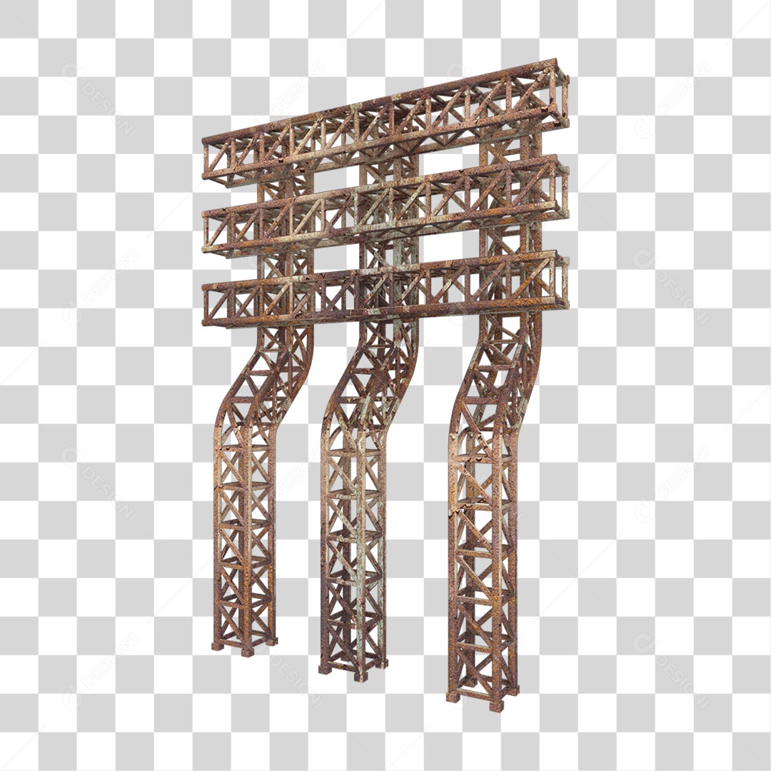 Elemento 3D Pilar Estrutura Metálica Enferrujada PNG Transparente
