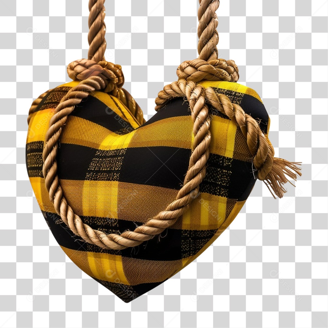 Elemento 3D Decoração Placa Coração Xadrez para Festa Junina São João PNG Transparente