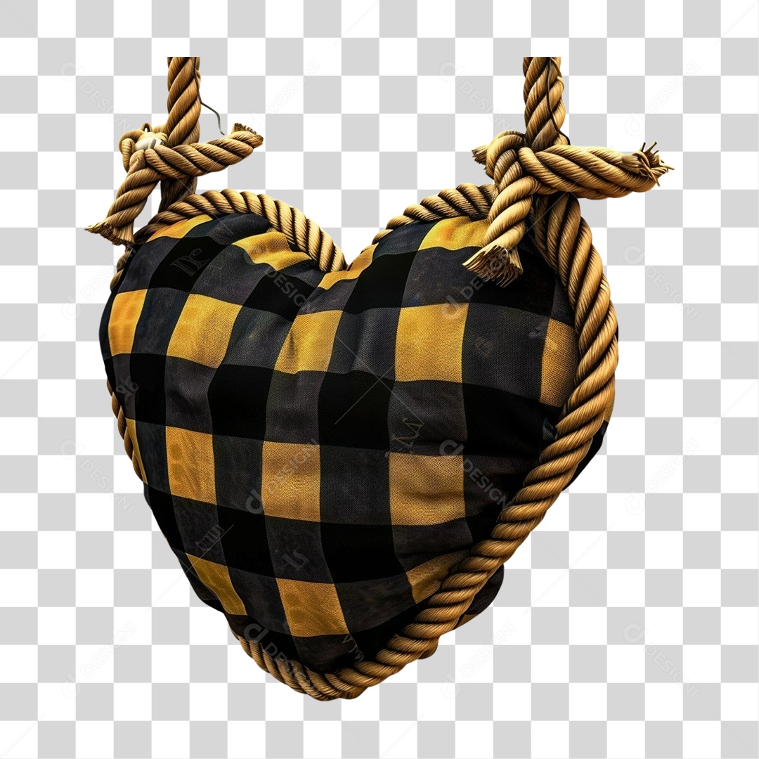 Elemento 3D Decoração Placa Coração Xadrez para Festa Junina São João PNG Transparente