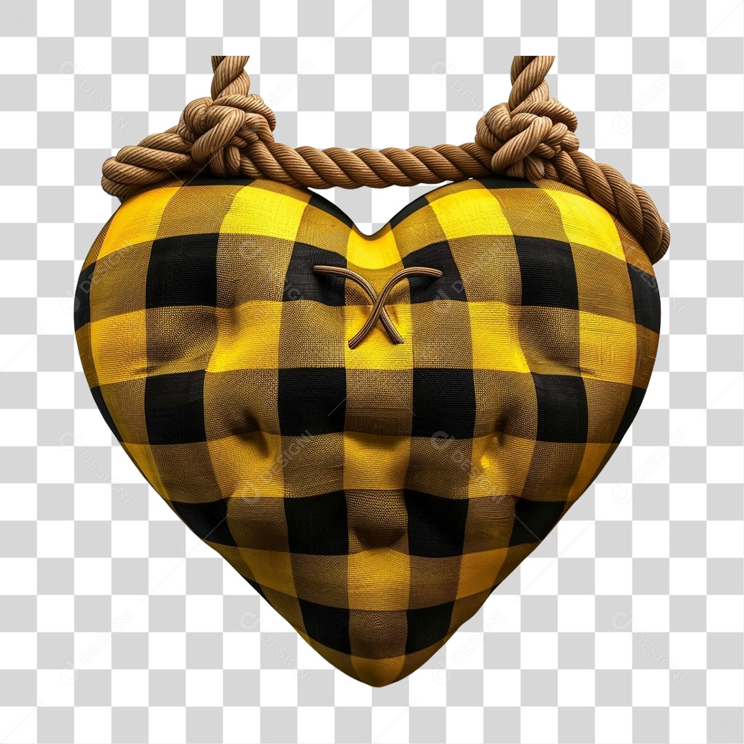Elemento 3D Decoração Placa Coração Xadrez para Festa Junina São João PNG Transparente