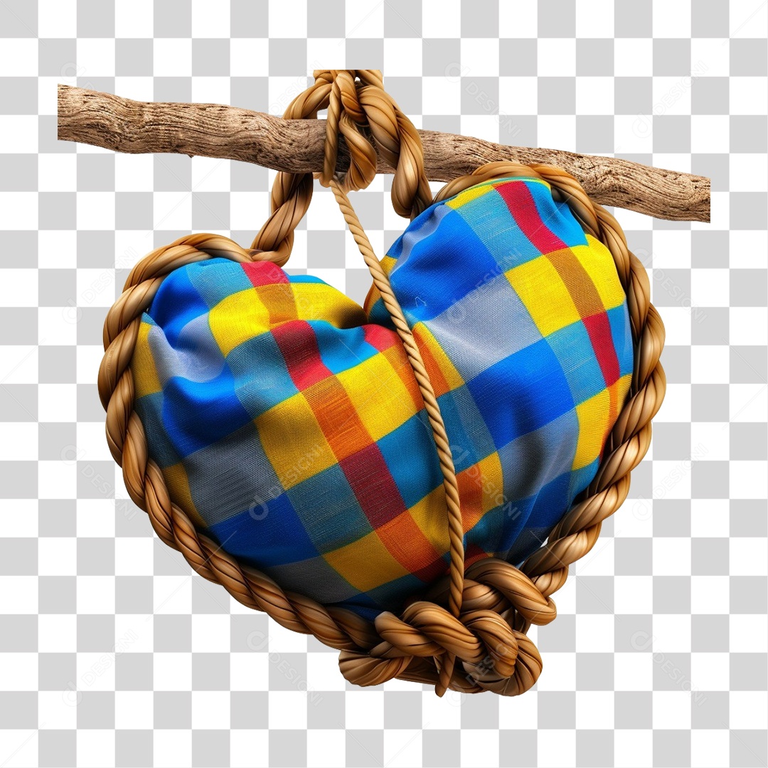 Elemento 3D Decoração Placa Coração Xadrez para Festa Junina São João PNG Transparente