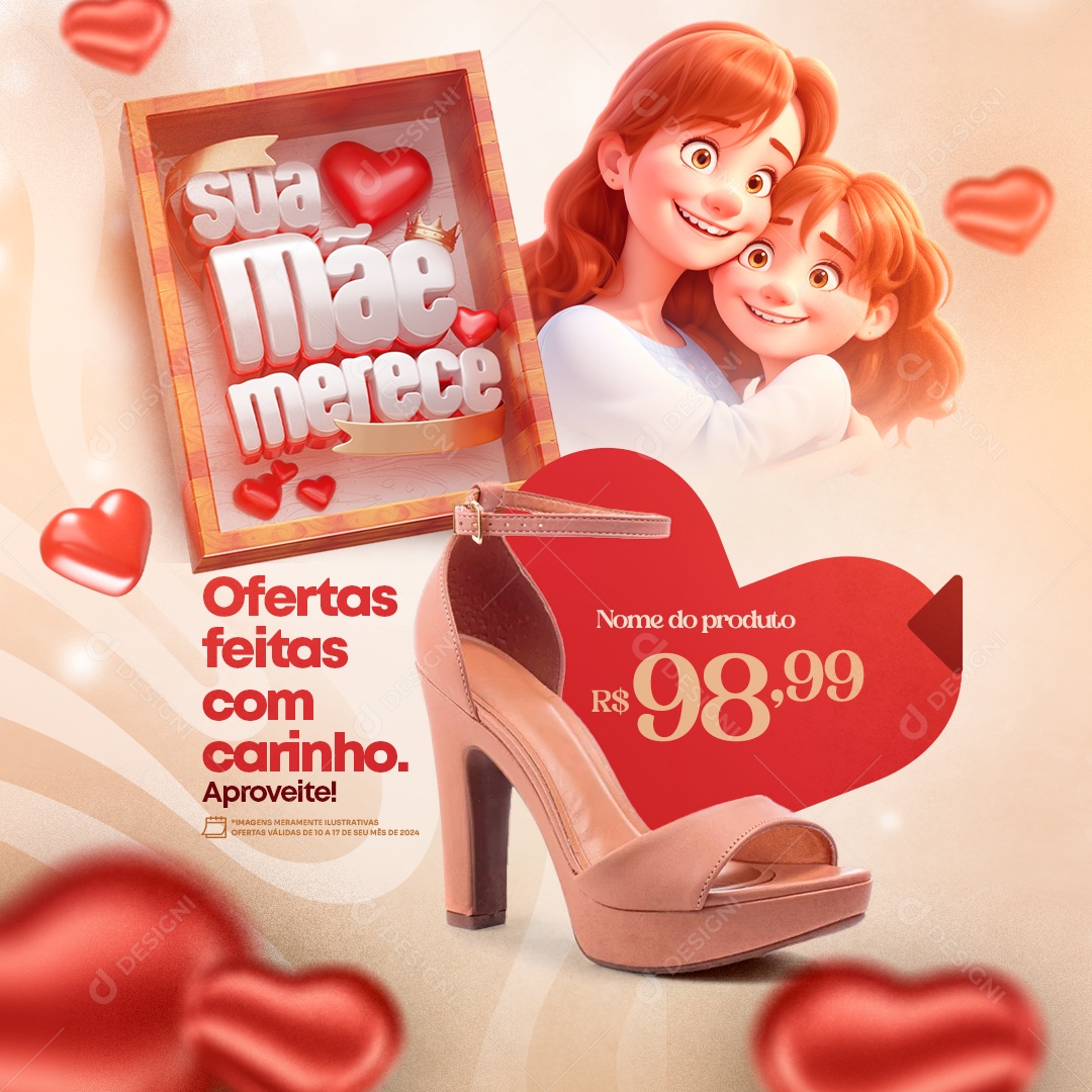 Sua Mãe Merece Ofertas Feitas com Carinho Social Media PSD Editável