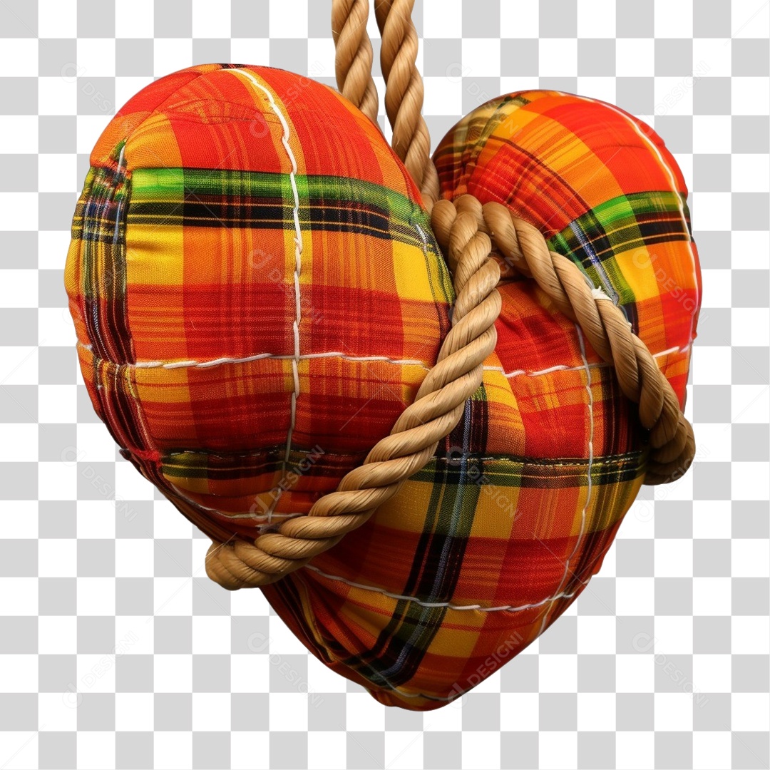 Elemento 3D Decoração Placa Coração Xadrez para Festa Junina São João PNG Transparente