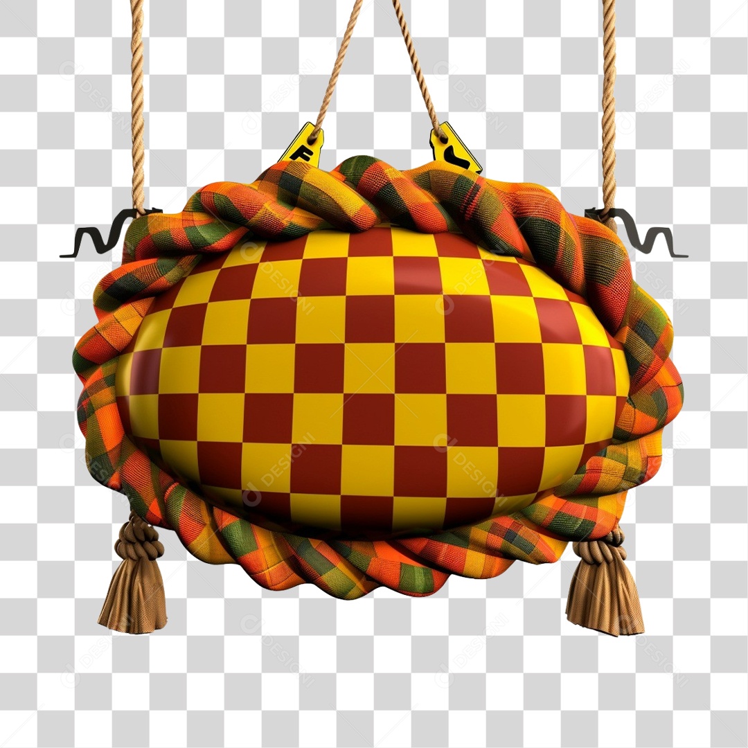 Elemento 3D Decoração Placa Xadrez para Festa Junina São João PNG Transparente