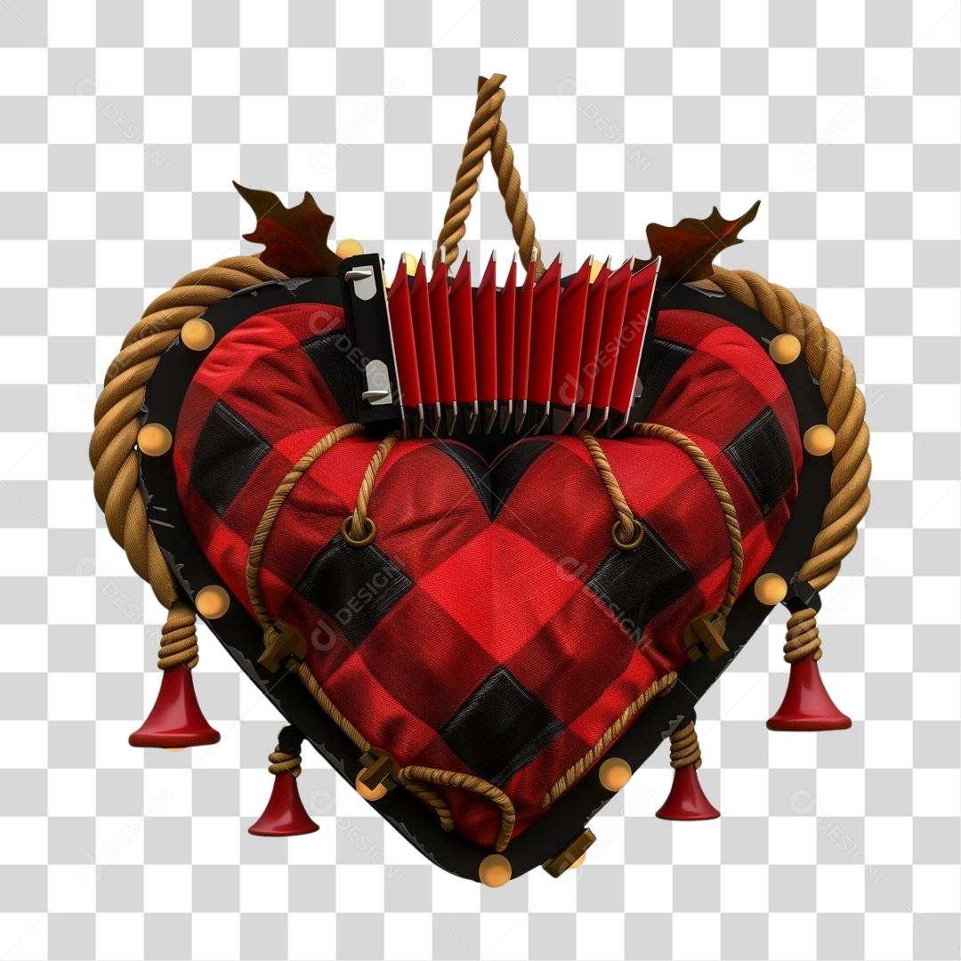 Elemento 3D Decoração Placa Coração Xadrez para Festa Junina São João PNG Transparente