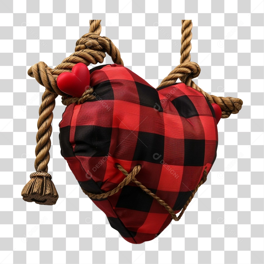 Elemento 3D Decoração Placa Coração Xadrez para Festa Junina São João PNG Transparente