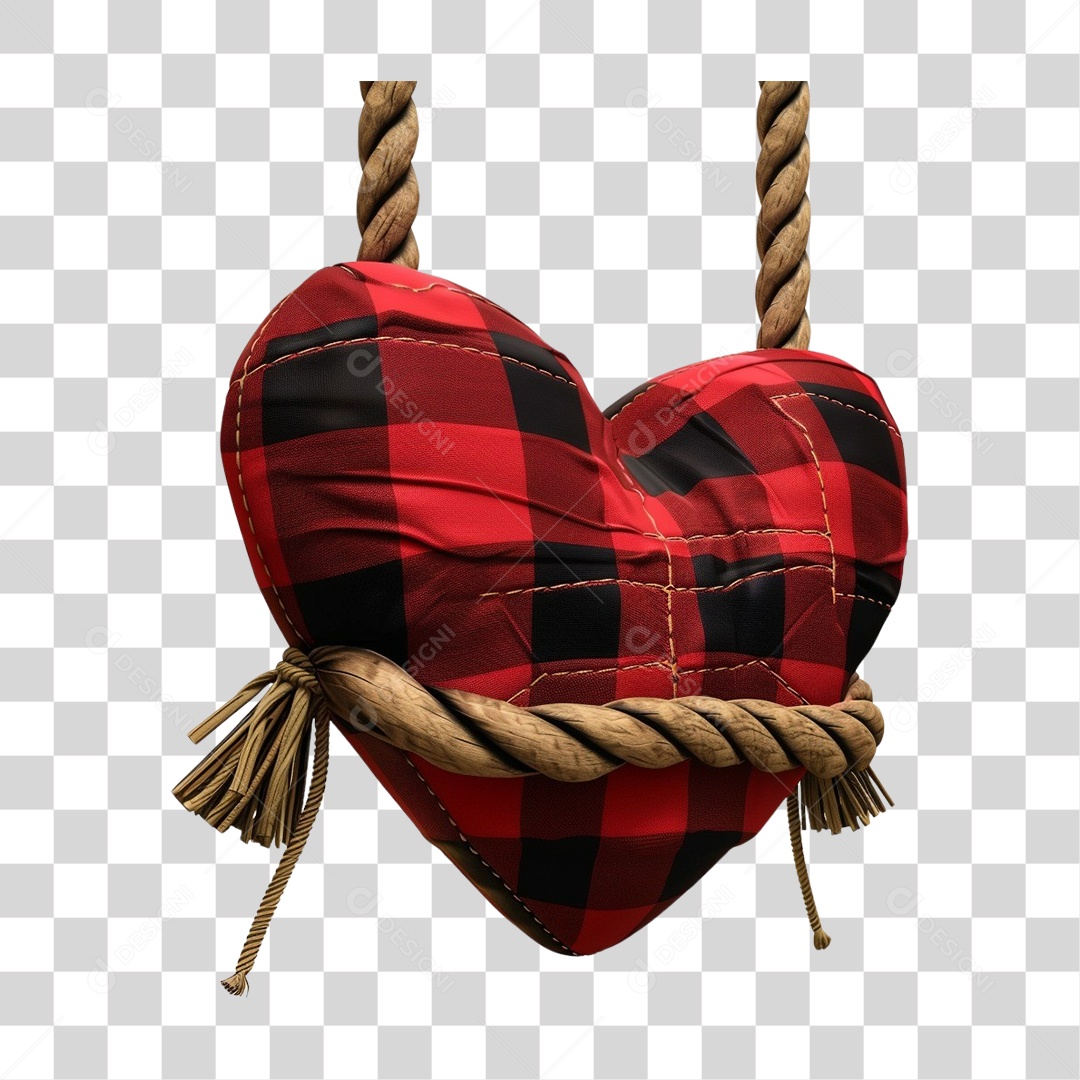 Elemento 3D Decoração Placa Coração Xadrez para Festa Junina São João PNG Transparente