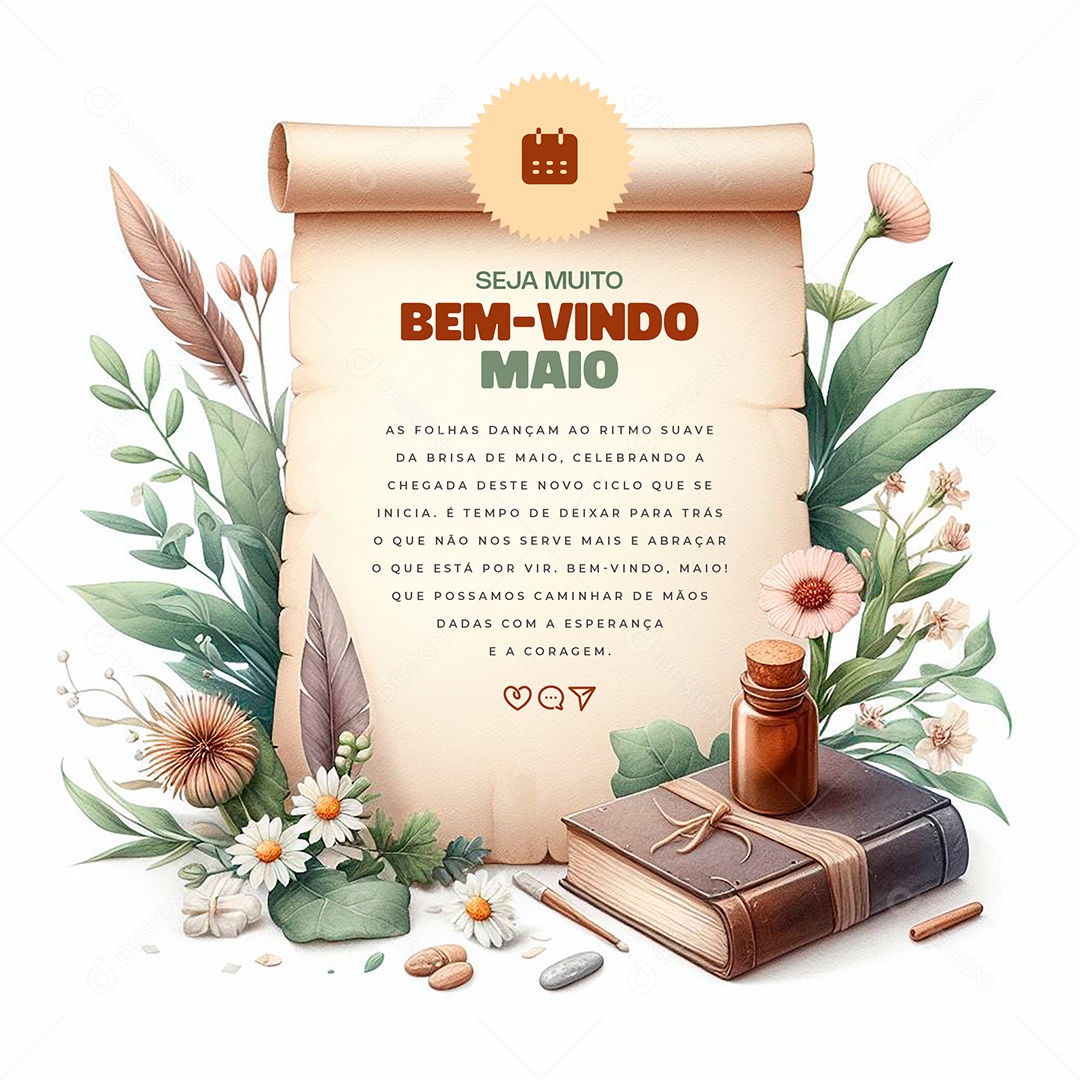 Bem Vindo Maio as Folhas Dançam ao Ritmo Suave da Brisa Social Media PSD Editável