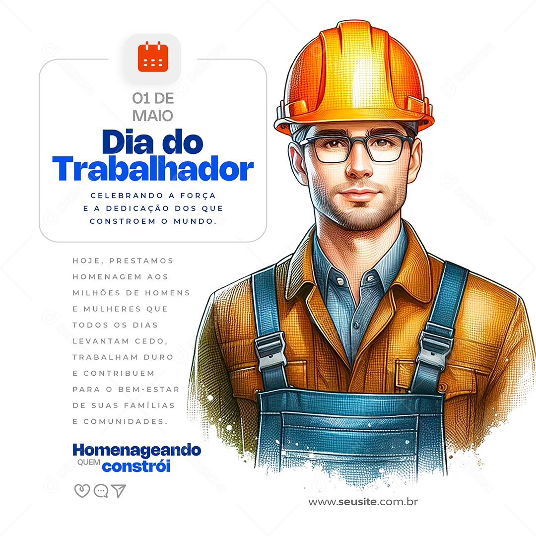 Dia do Trabalhador 01 de Maio Homenageando quem Constrói Social Media PSD Editável