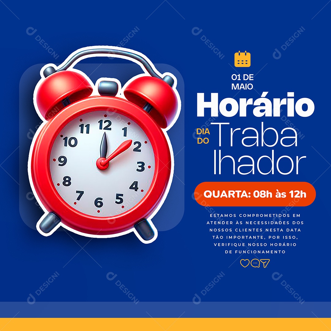 Dia do Trabalhador 01 de Maio Horário de Funcionamento Social Media PSD Editável