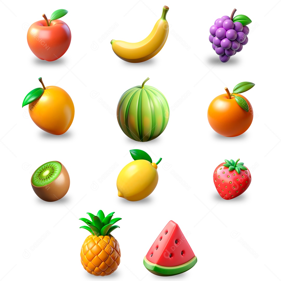 Variedades de Frutas Elemento 3D para Composição PSD