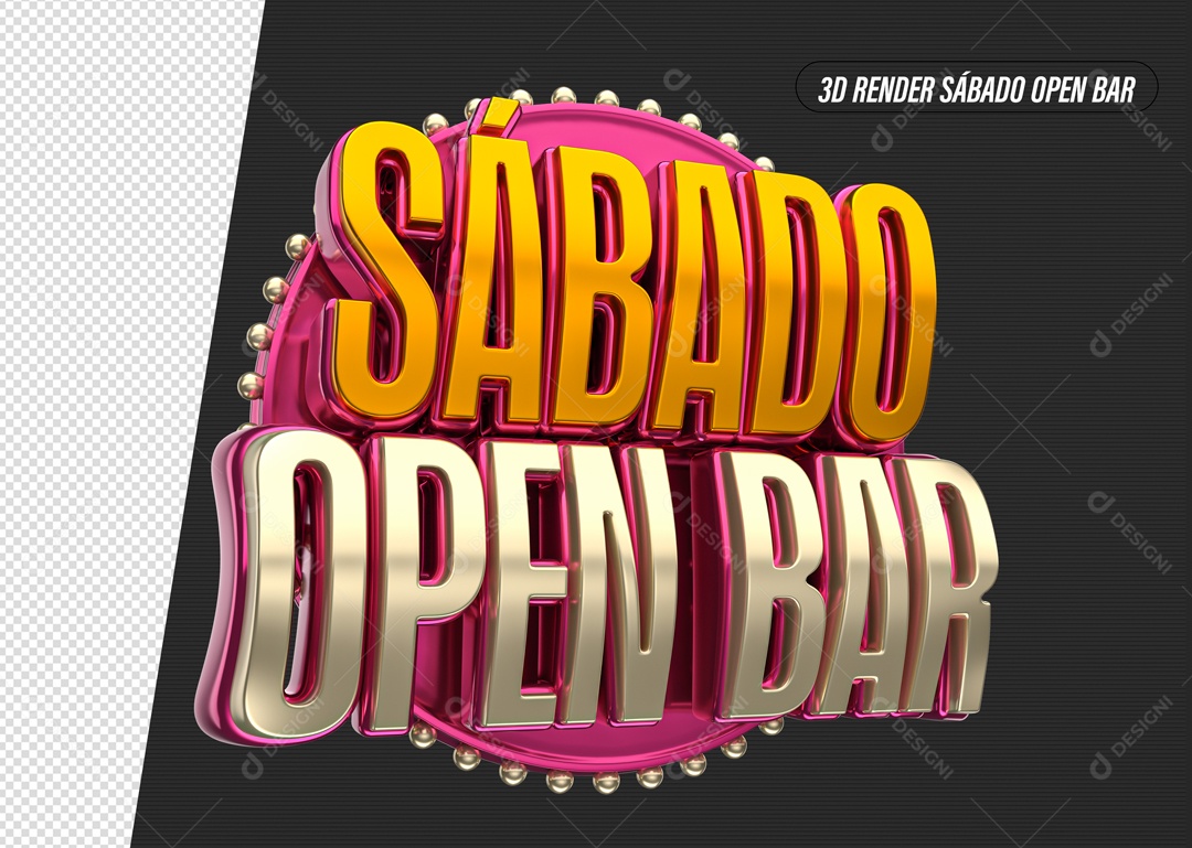 Sábado Open Bar Selo 3D Laranja e Branco para Composição PSD