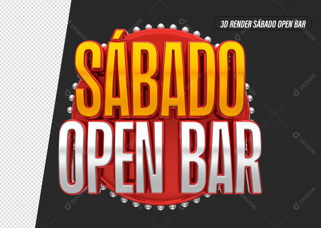 Sábado Open Bar Selo 3D para Composição PSD