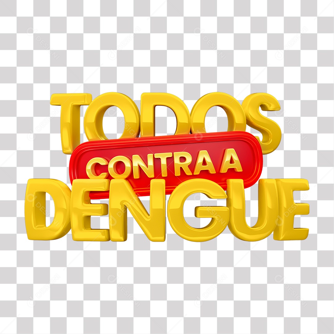 Todos Contra a Dengue Selo 3D Amarelo e Vermelho para Composição PNG Transparente