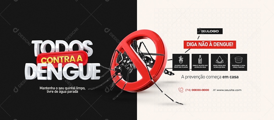 Banner Todos Contra a Dengue Diga Não à Dengue Social Media PSD Editável