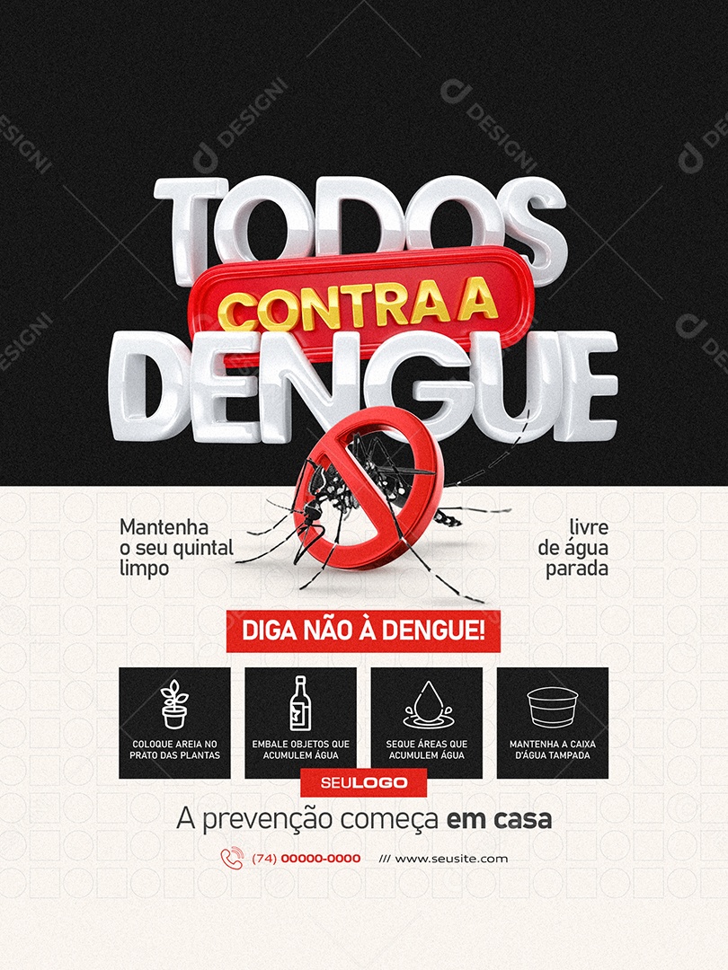 Todos Contra a Dengue Encarte Diga Não à Dengue Social Media PSD Editável