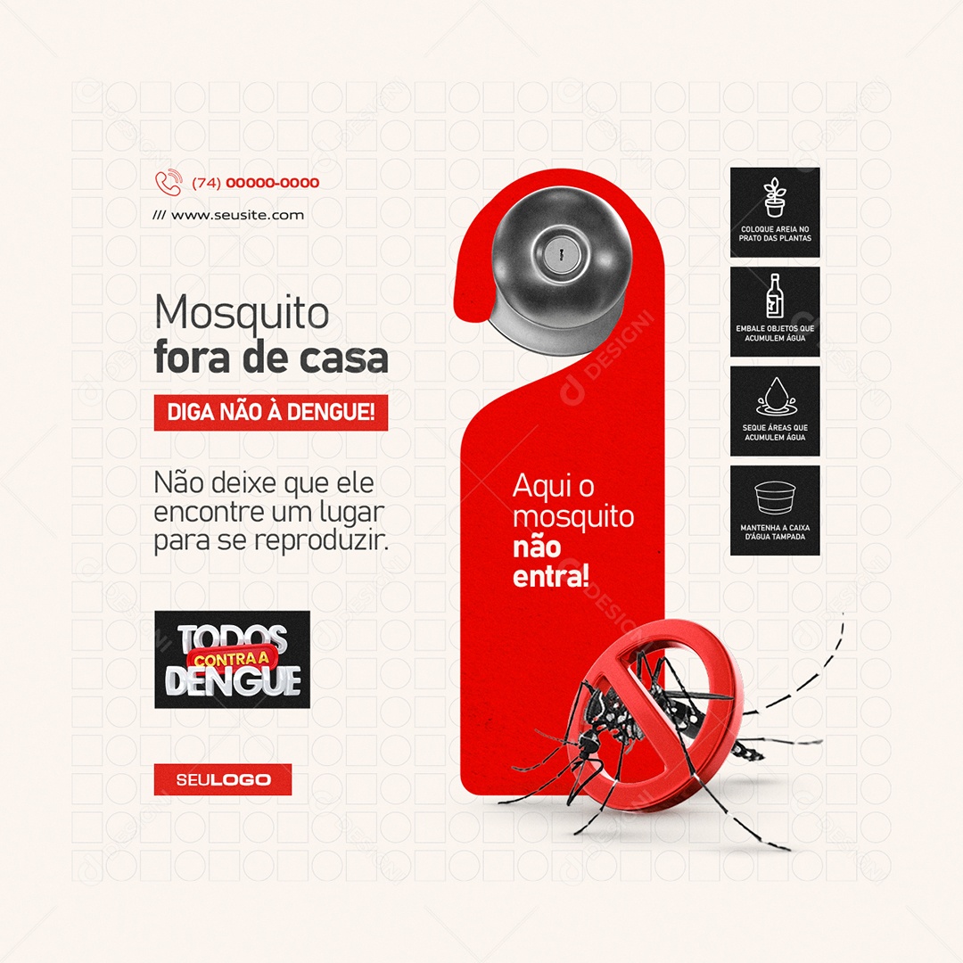 Todos Contra a Dengue Mosquito Fora de Casa Social Media PSD Editável