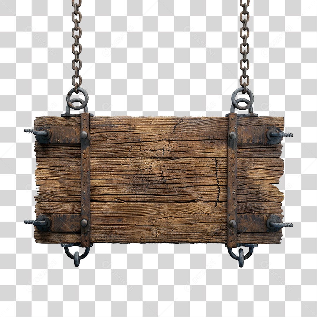 Placa de Madeira Correntes PNG Transparente