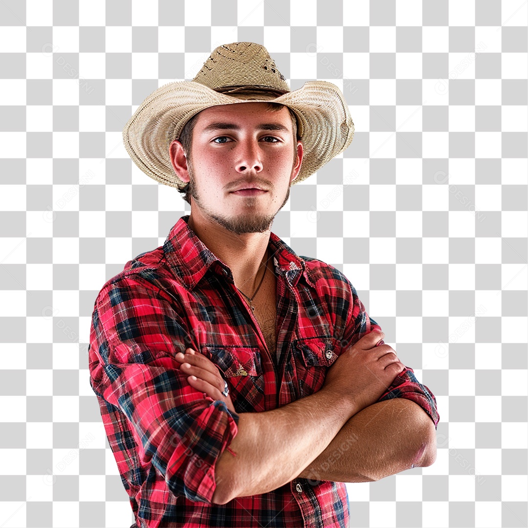 Homem com Camisa Vermelha Xadrez PNG Transparente