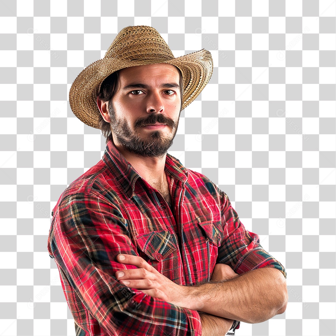 Homem com Camisa Vermelha Xadrez PNG Transparente